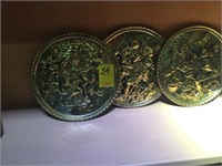 3 Brass Colored Round Decorative Wall Hangings