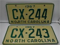 Front & Back 1967 North Carolina License Plates
