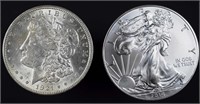 1921 Morgan silver dollar + 2014 BU silver eagle