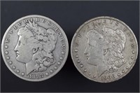 1883 and 1900-o Morgan silver dollars