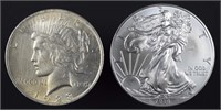 1923 Peace silver dollar + 2014 BU silver eagle