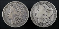1879 and 1890-o Morgan silver dollars
