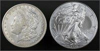 1921 Morgan silver dollar + 2014 BU Silver Eagle