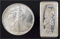 1986 BU Silver Eagle & 1ozt fine silver