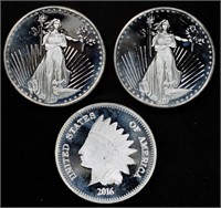 3 BU 1 ozt Silver Rounds