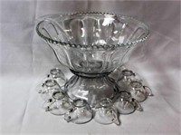 Punch Bowl, Glass, w/Stand & Cups, Approx. 15"