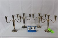 3-Light Candelabras, Silver Toned, Approx. 13"H