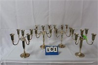 5-Light Candelabras, Silver Toned, Approx. 13"H