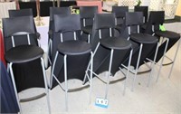 (8) Bar Height Chairs, Metal & Black Plastic Seats