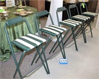 (5) Bar Height Folding Chairs, Green Metal
