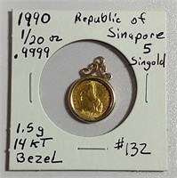 1990 1/20 oz. Gold Year of the Horse in gold bezel