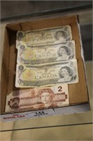 $2 Canadian Note & 3 x $1 Cadanian Note