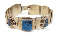 Alpaca Silver tone metal & Turquoise Bracelet