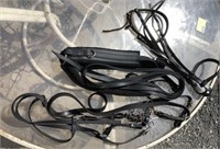 Lot of Black Leather Horse Bridles and Tack