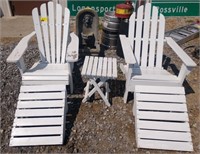 2- Wood Adirondack chairs with leg rests and side