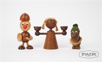 Set of 3 Small Scandinavian Style Wood Figurines