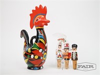 Hand Painted Ceramic Rooster and Figurine Stoppers
