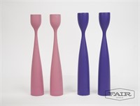 2 Sets of Purple and Pink Danish Candle Holders