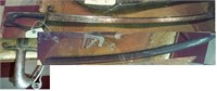 Old iron 34" handled sword / sabre w sheath