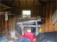 Contents of Shed: Child's Wagon, Reel Mower,  Gas