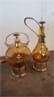 (2) Vintage Amber Muscial Decanters