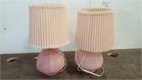 (2) Vintage Pink  Glass Lamps with Shades