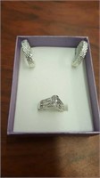 Silver Toned CZ Ring 6.5 & Silver Toned Earrings
