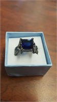 Blue Sapphire with White Sapphire Side stones in