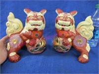 pair of hand painted chinese foo dog figurines