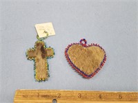 Lot of 2 handmade seal fur ornaments with bead acc