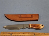 8" Hunting knife with a bone handle and leather sh