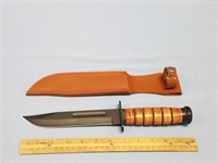 12.25" Kbar style knife with leather stack handle
