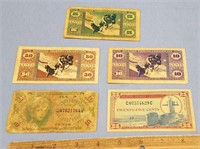 5 Military payment certificates between 1946-1973