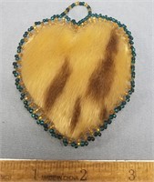 Heart shaped hand made seal fur ornament 3" tall