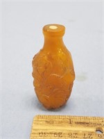 Burnt yellow cast Japanese snuff bottle 3" tall