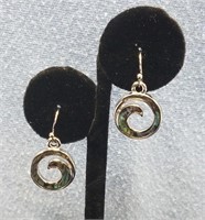 Pair of silver tone abalone shell inlaid earrings