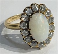 Antique Opal, Diamond & 14k Gold Ring