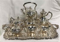 Hand Chased Silver Plate 7 Piece Tea Set