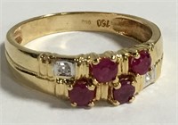 18k Gold Ring With Rubies And Diamonds