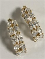 Pair Of 14k Gold Earrings With Clear Stones