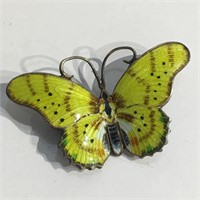 Enameled Silver Butterfly Pin