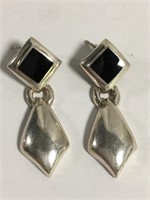 Pair Of Sterling Silver And Black Onyx Earrings