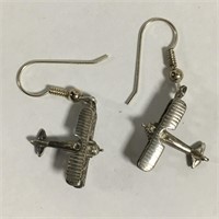 Pair Of Sterling Silver Airplane Earrings