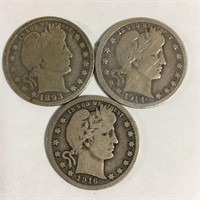 3 Silver  Barber Quarters