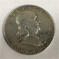 1954 Ben Franklin Silver Half Dollar