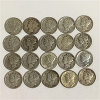 20 Silver Mercury Dimes