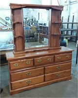 Wood Dresser with mirror 64"Lx17"Wx73"H