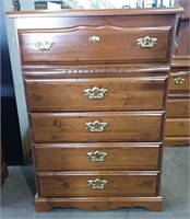 5 drawer wood chest 33"Lx17"Wx48"H