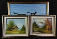 3 original oil paintings framed 12"H,