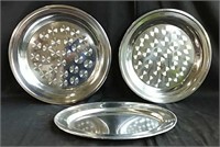 Three silver plate serving trays